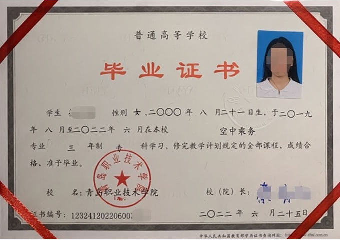 永善青岛职业技术学院毕业证样本图片